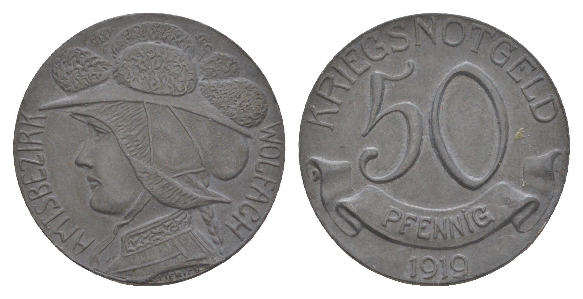 Вольфах 50 пфеннигов 1919 Funck 610.2, Men05 27542.3, Men18 34582.3 цинк 4637-1245