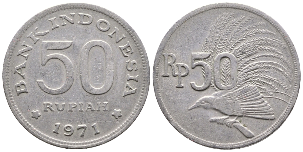 Индонезия 50 рупий 1971 райская птица KM 35 медно-никель 177-931