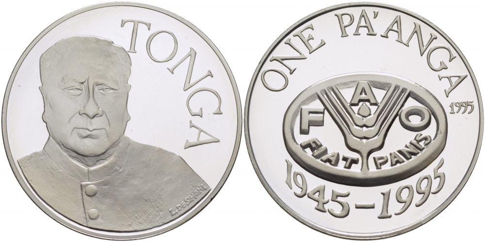 Тонга 1 паанга 1995 50 лет FAO, тираж 2000 экземпляров KM 181 серебро PROOF 1077-5-51