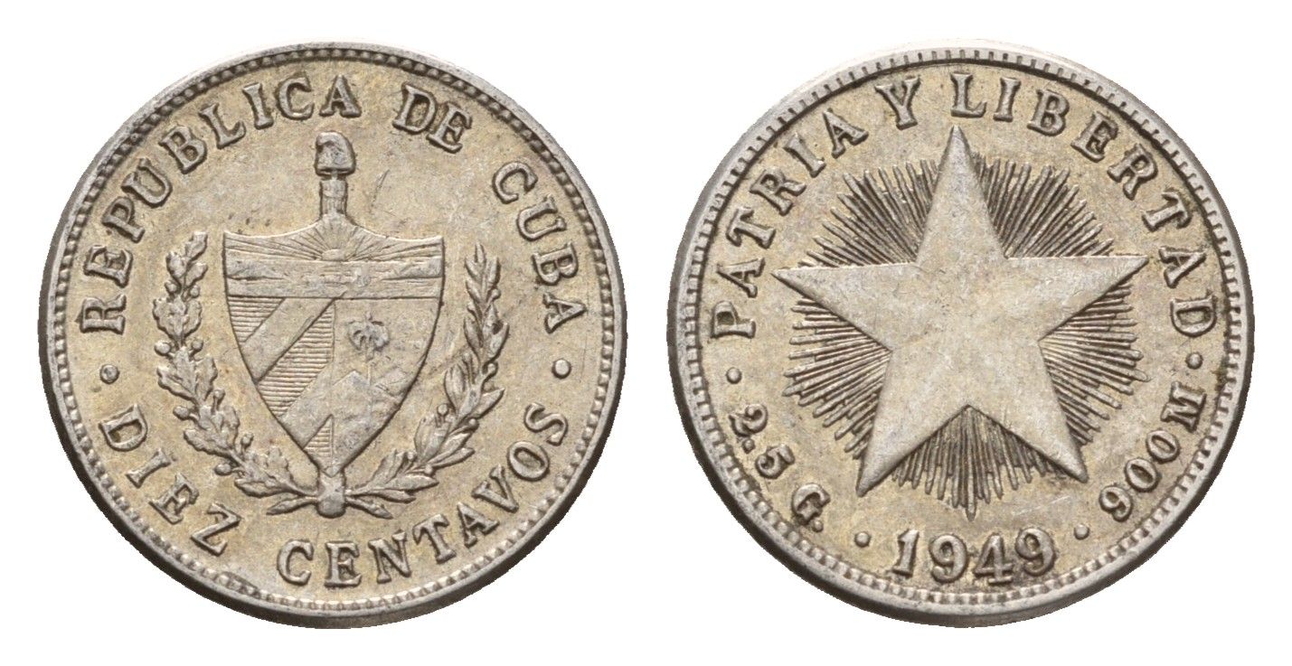 Куба 10 сентаво 1949 KM A12 серебро 4532-1251