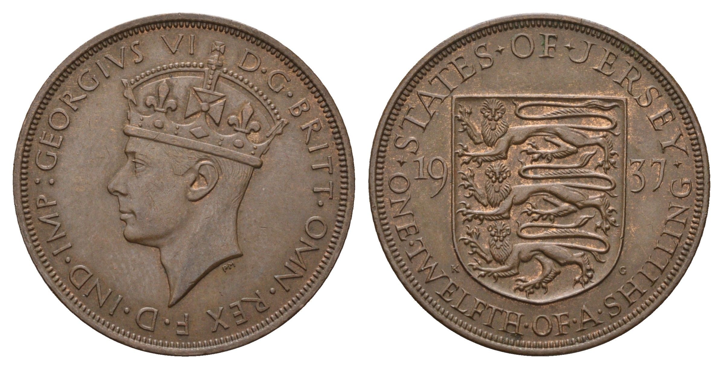 Джерси 1/12 шиллинга 1937 Георг VI (1936-1952) KM 18 бронза 4593-524