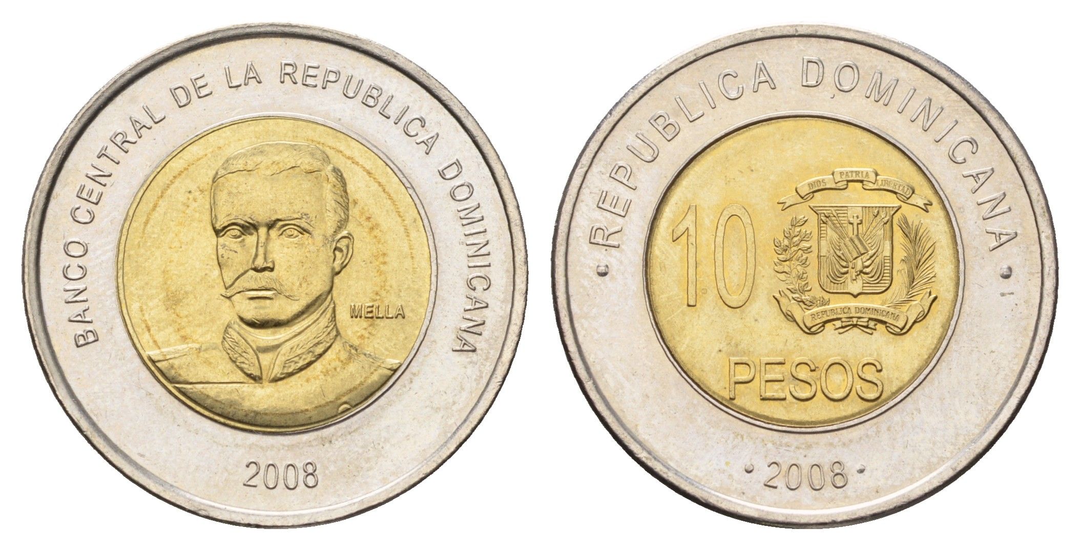 Доминиканская Республика (Доминикана) 10 песо 2008 KM 106 биметалл UNC 4693-114
