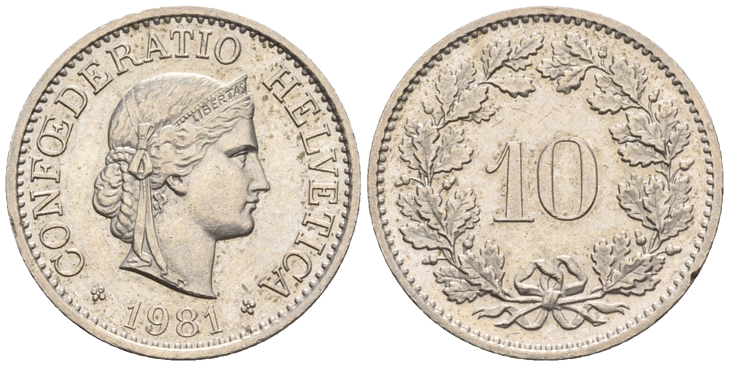 Швейцария 10 раппенов 1981 B KM 27 медно-никель 4609-1021