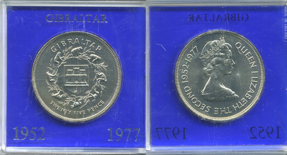 Гибралтар 25 пенсов 1977 25 лет правления Елизаветы II (1952-1977), в оригинальной коробке KM 10 медно-никель UNC 1-4-4-21