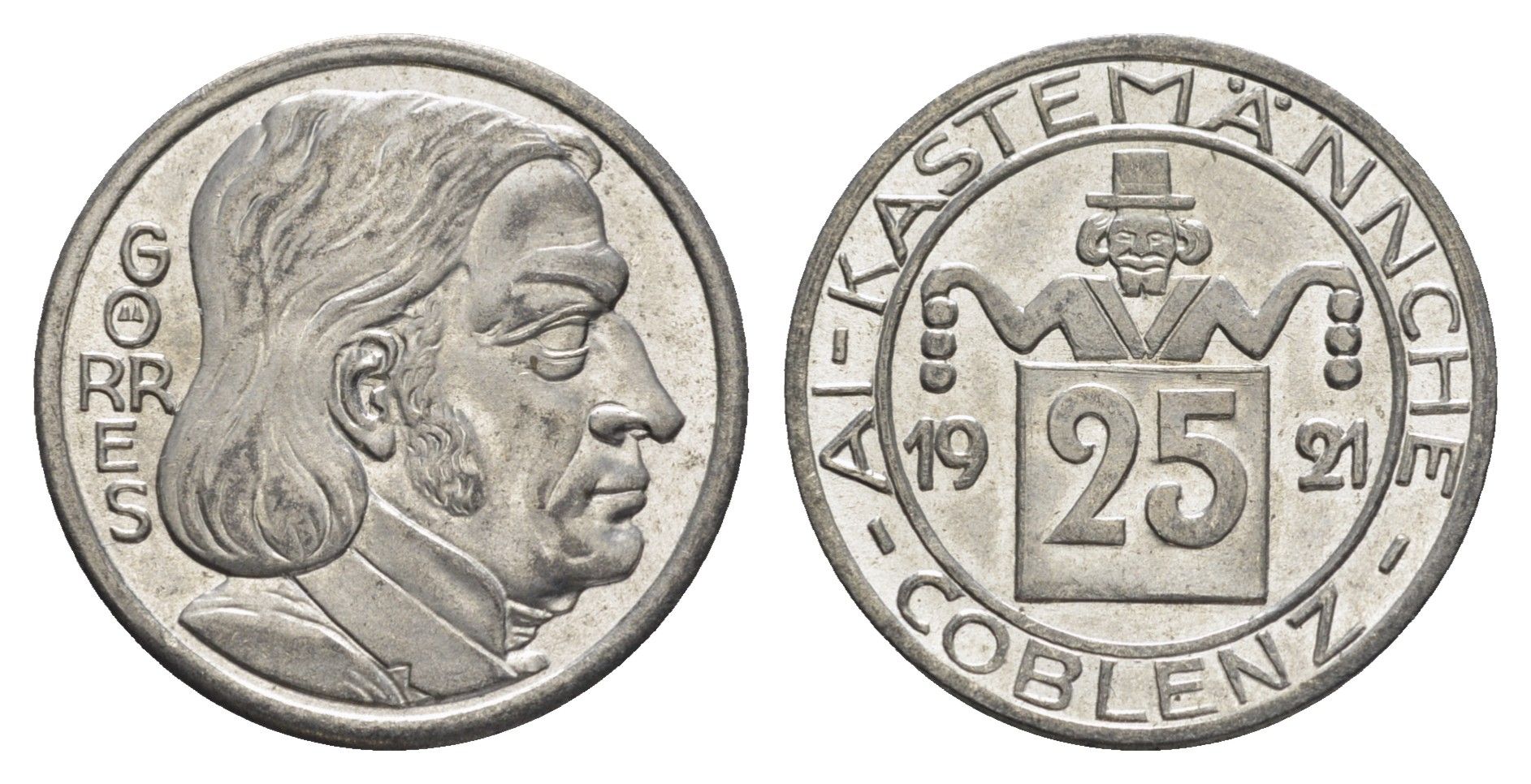 Кобленц 25 пфеннигов 1921 Funck 80.7, Men05 4526., Men18 5727.13 железо UNC 4548-1216