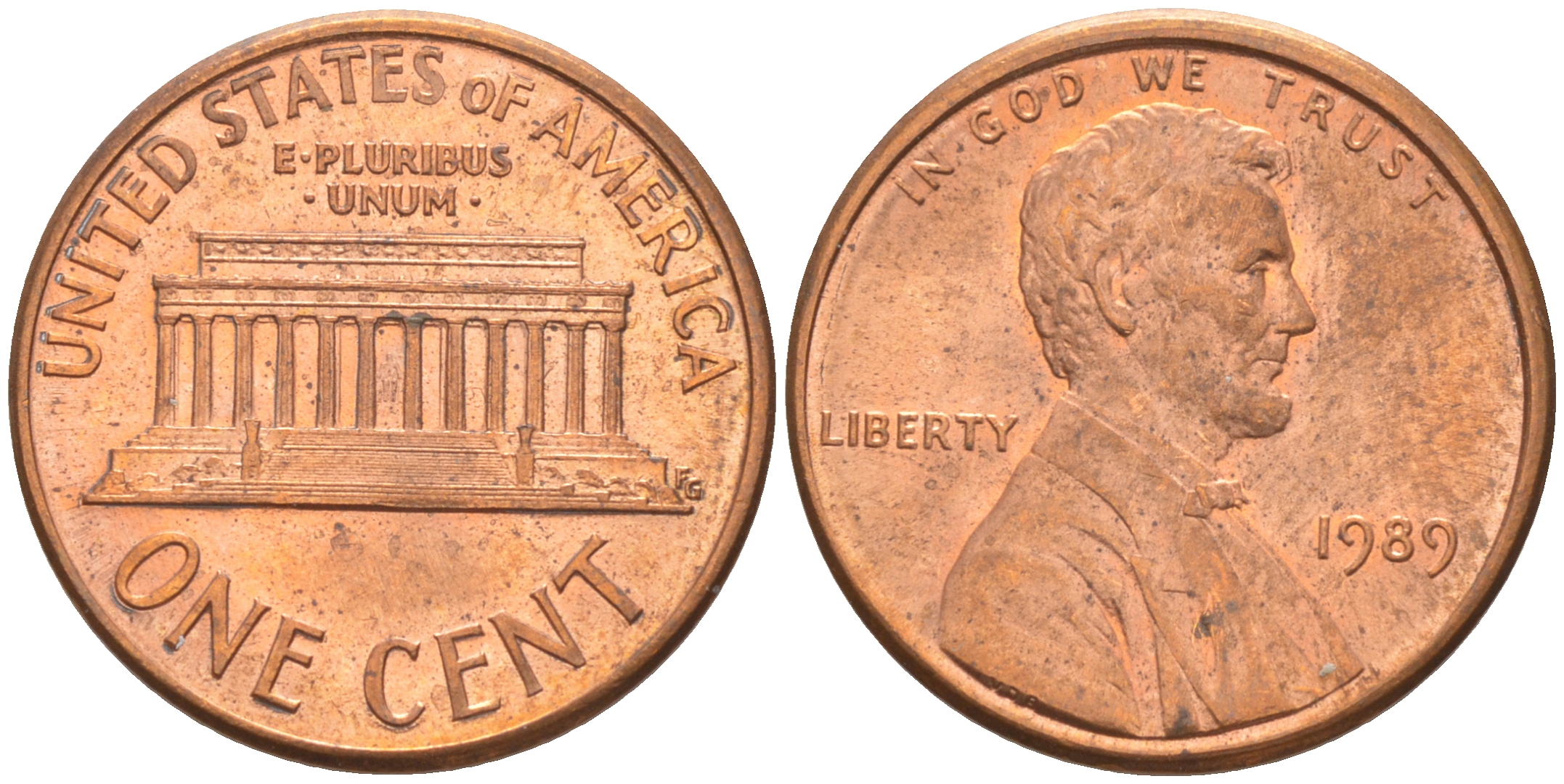 США 1 цент 1989 Линкольн KM 201b цинк плакированный медью UNC 63-364