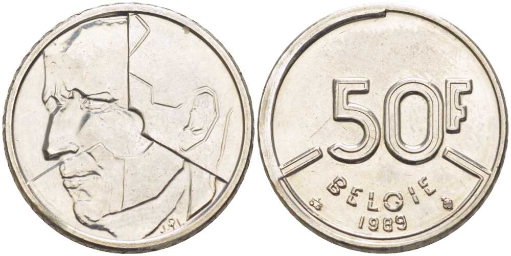БЕЛЬГИЯ 50 ФРАНКОВ 1989 BELGIE, БОДУЭН I (1951-1993) KM 169 никель 4383-931