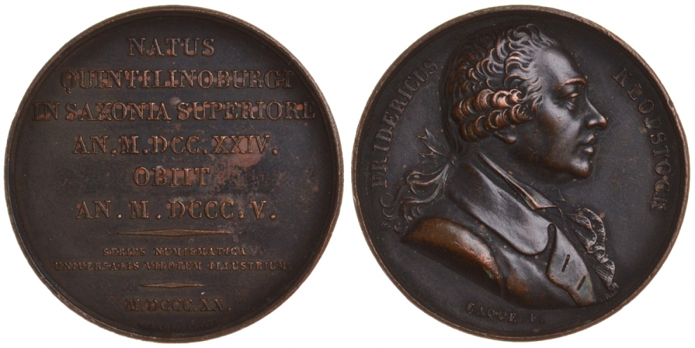 ФРАНЦИЯ МЕДАЛЬ 1820 ФРИДРИХ КЛОПСТОК, диаметр 41 мм., вес 35 гр. Lange 1049 бронза 1081-9-62