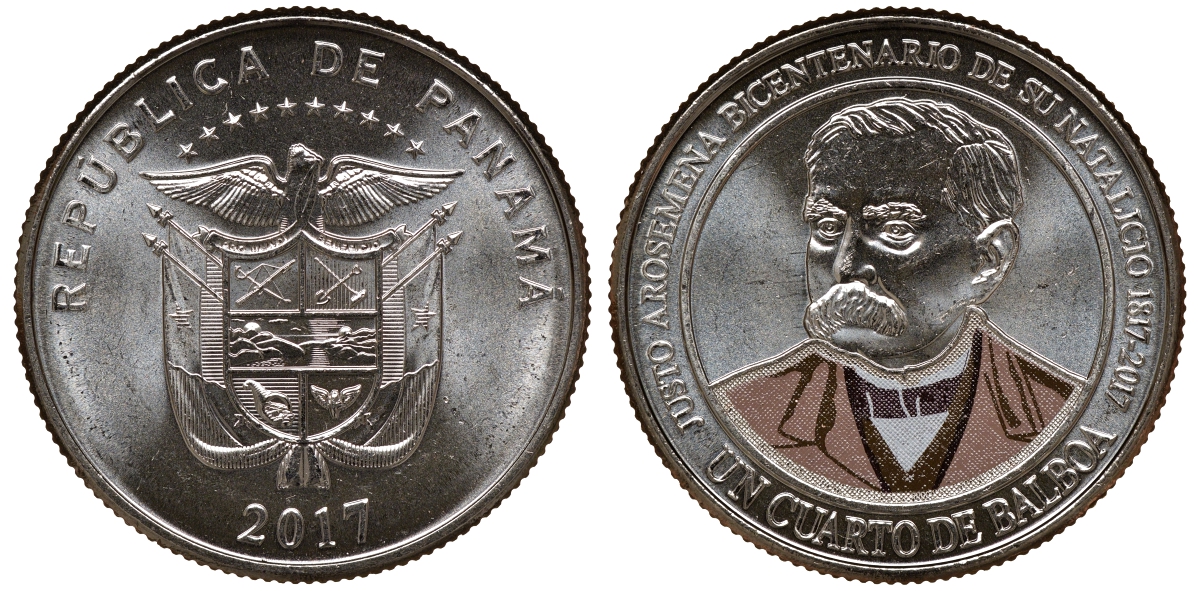 Панама 1/4 бальбоа 2017 Хусто Аросемена KM NEW медно-никель UNC M52-07