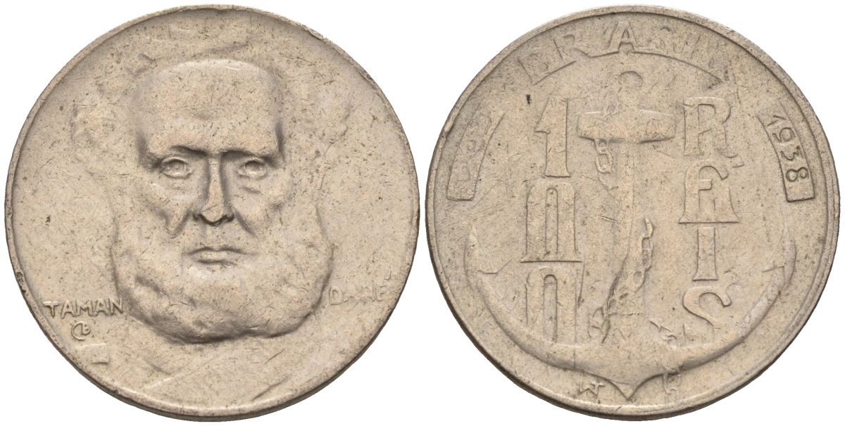 Бразилия 100 рейс 1938 Маркиз Тамандаре KM 536 медно-никель 4115-646