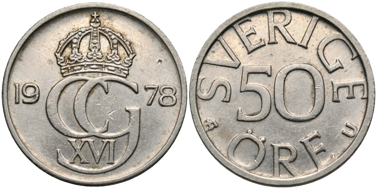 Швеция 50 эре 1978 Карл XVI Густав (1973- ) KM 855 медно-никель 4175-354