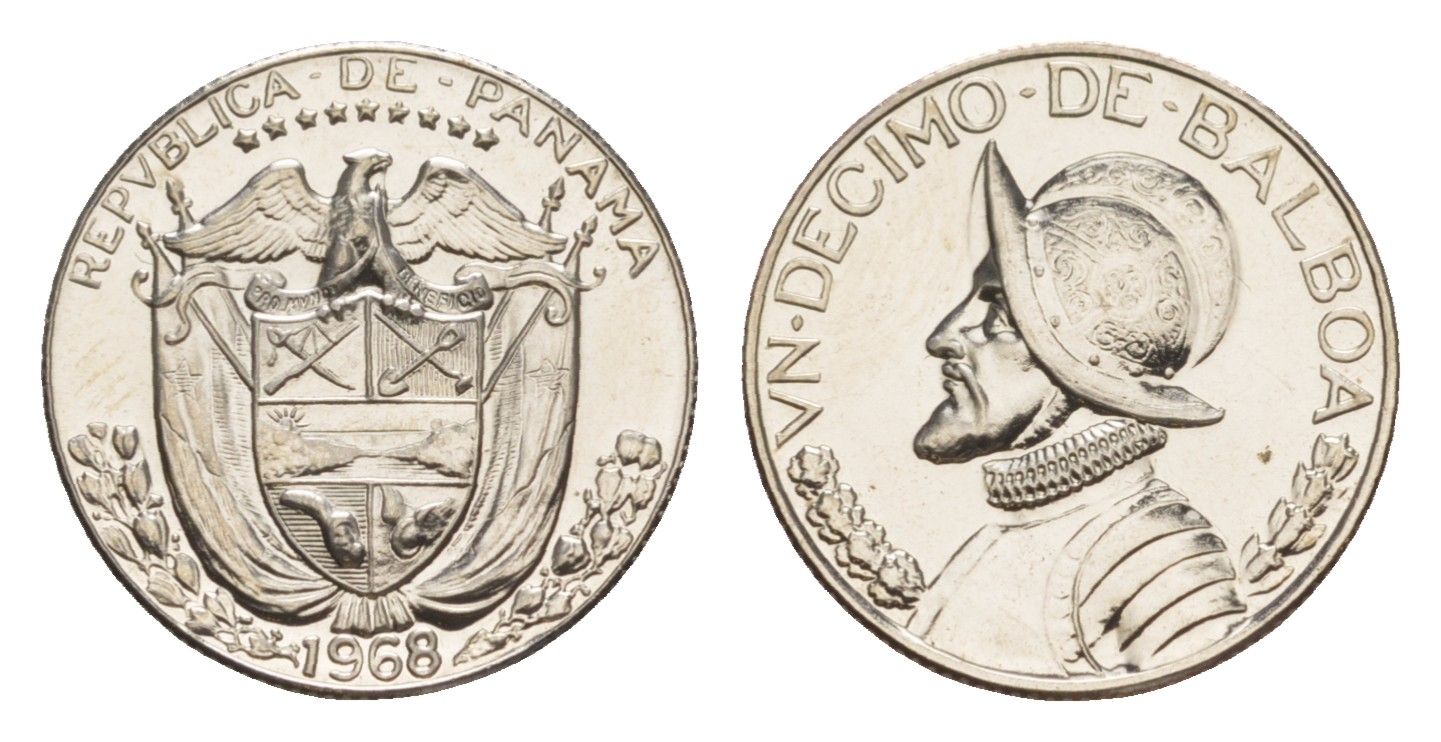 Панама 1/10 бальбоа (10 сентесимо) 1968 KM 10 медь плакированная медно-никелем PROOF 1522-124