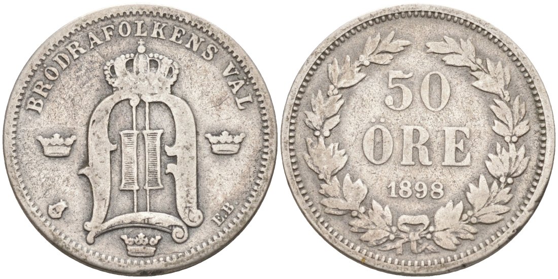 Швеция 50 эре 1898 ЕВ, Оскар II (1872-1907) король Швеции и Норвегии KM 740 серебро 190-851