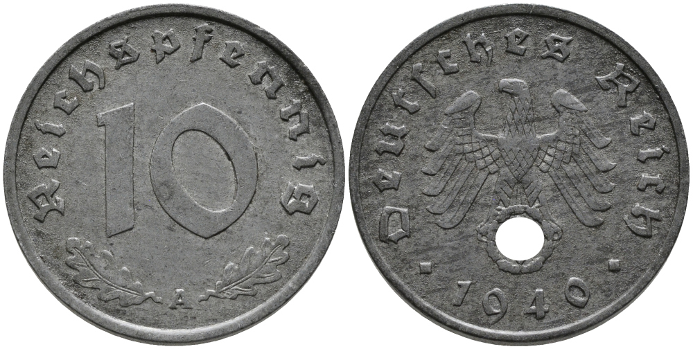 Германия 10 рейхспфеннигов 1940 A KM 101, J. 371 цинк 95-734