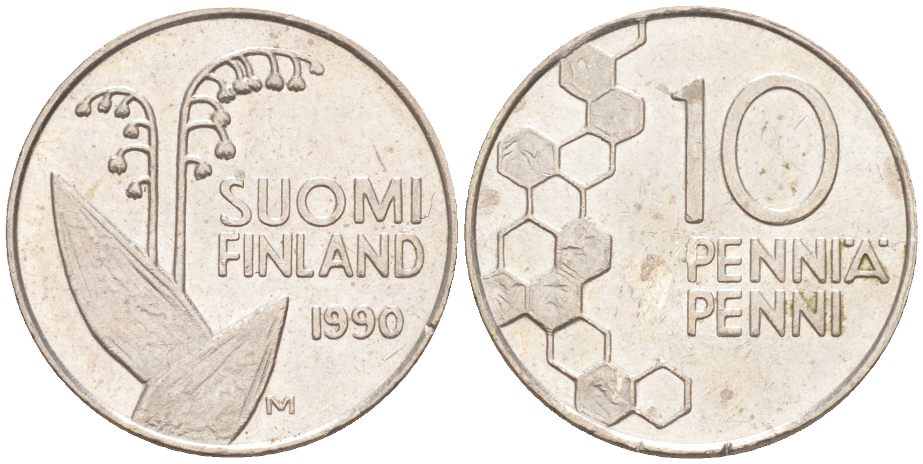 ФИНЛЯНДИЯ 10 ПЕННИ 1990 М, ЛАНДЫШ KM 65 медно-никель 4532-1063