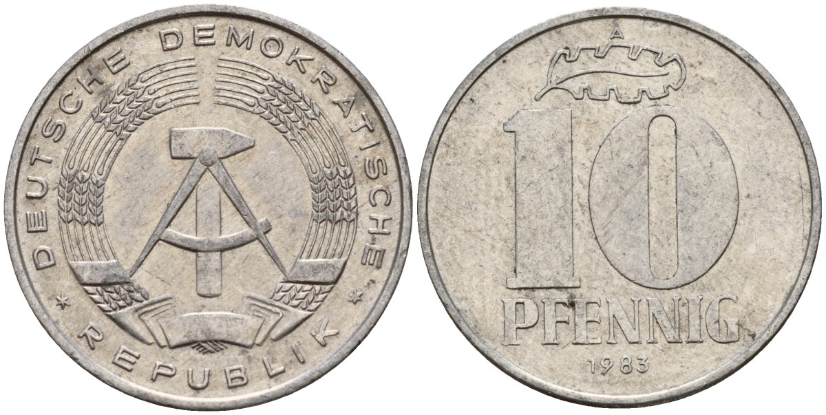 ГДР 10 пфеннигов 1983 A KM 10 алюминий 77-337