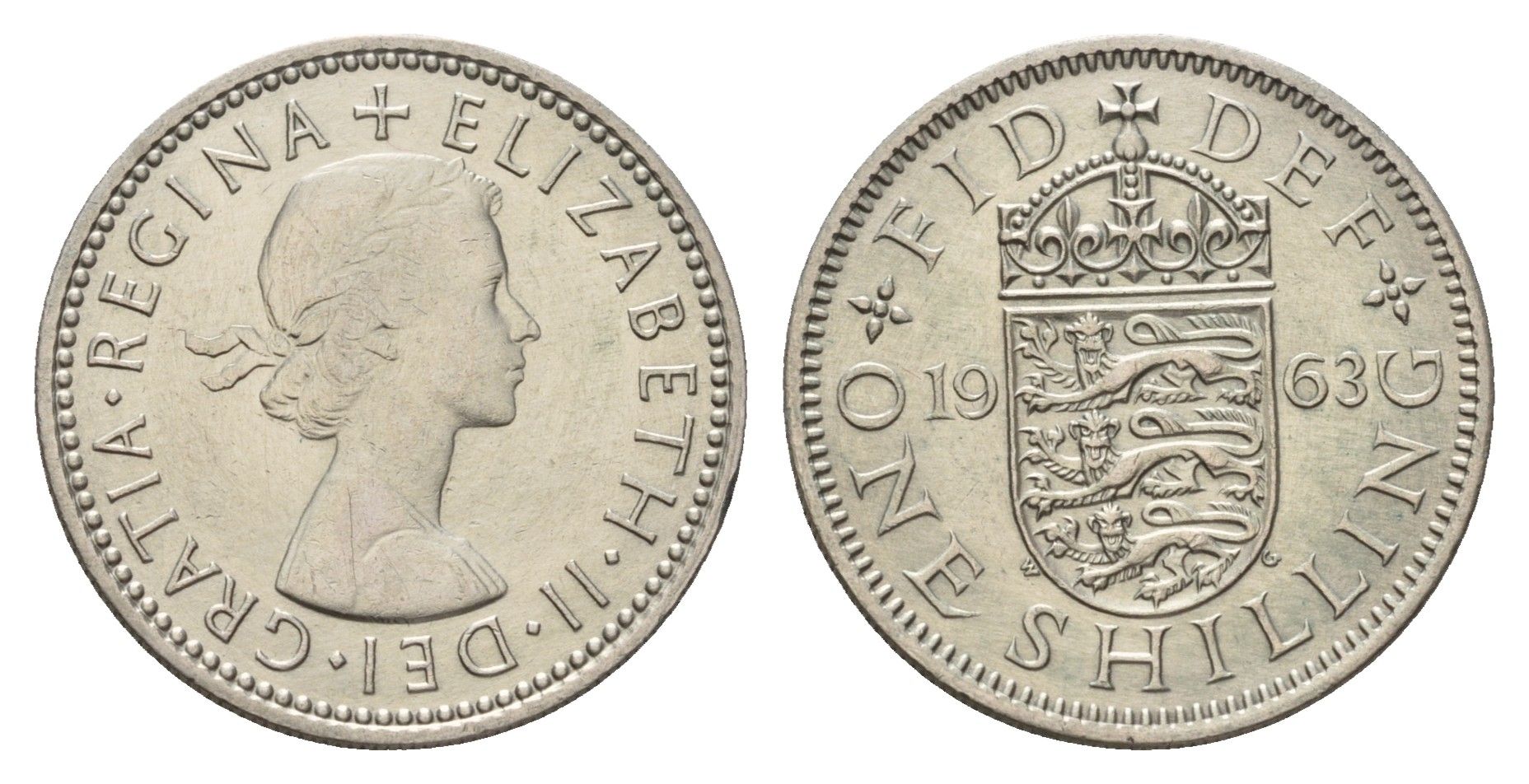 Великобритания 1 шиллинг 1963 Елизавета II (1952-2022), Английский герб KM 904, Spink 4147 медно-никель UNC 4121-843