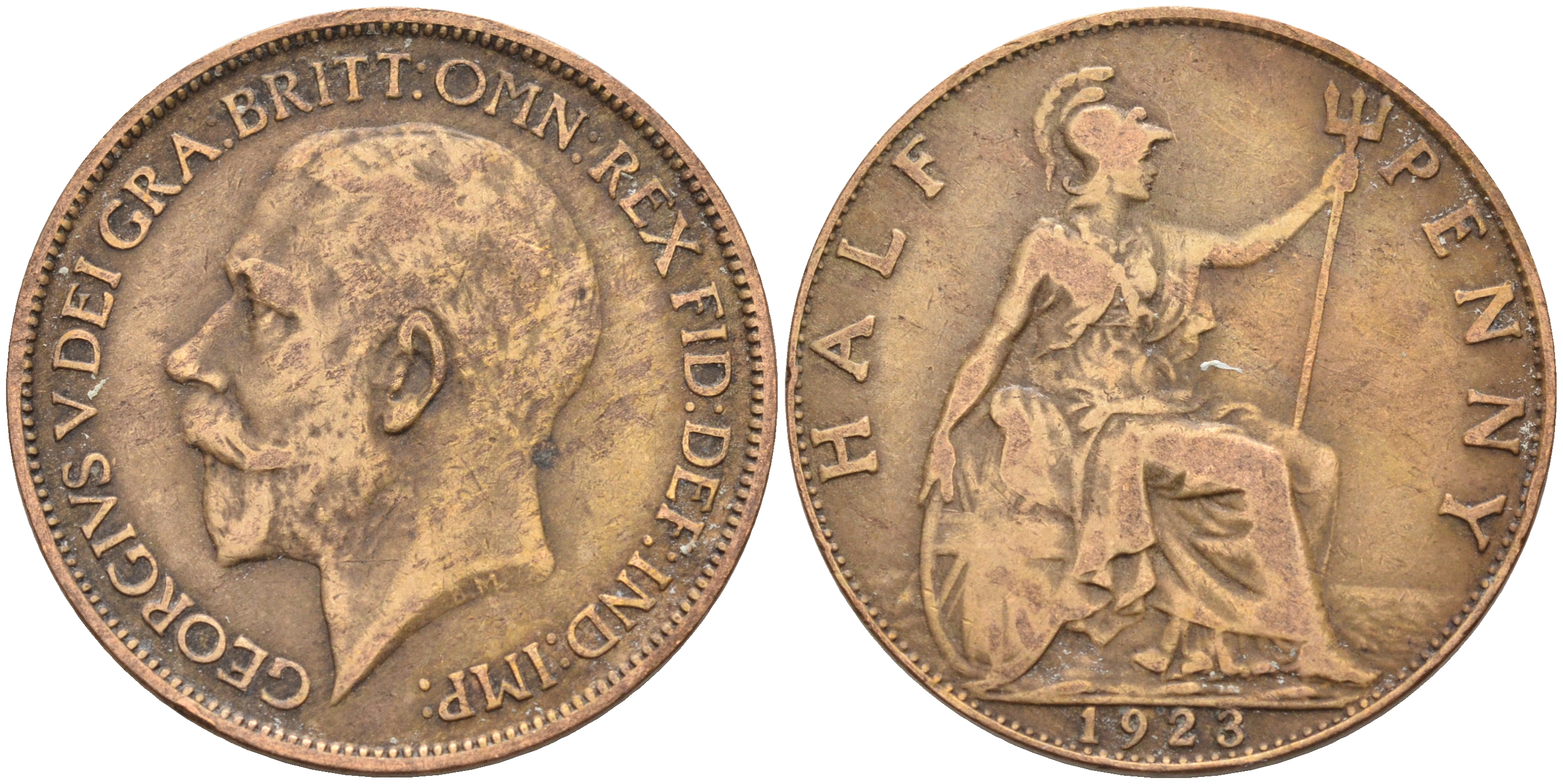 Великобритания 1/2 пенни 1923 Георг V (1910-1936) KM 809, Spink 4056 бронза 4589-923