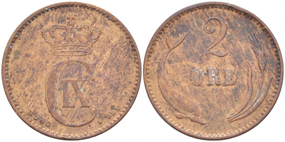 ДАНИЯ 2 ЭРЕ 1906 ДЕЛЬФИН KM 793.2 бронза 3457-811