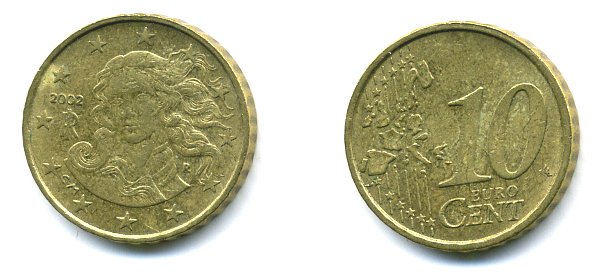 Франция 10 евроцентов 2002 KM 1285 латунь 29-1222