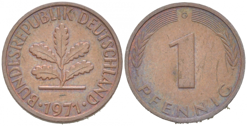ФРГ 1 ПФЕННИГ 1971 G KM 105, J.380 сталь плакированная медью 3955-655