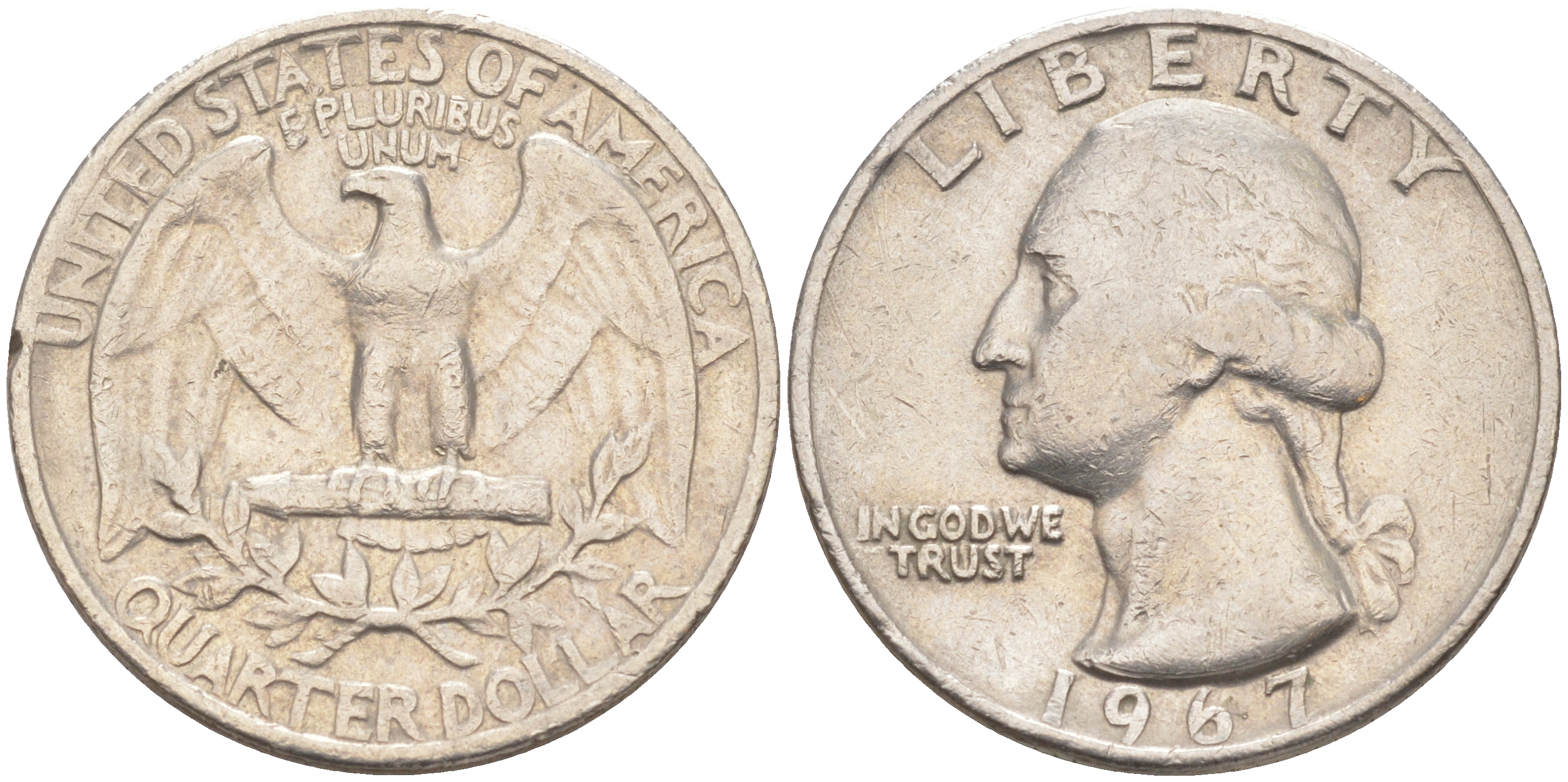 США 25 центов (квотер) 1967 Вашингтон KM 164a медь плакированная медно-никелем 83-1613