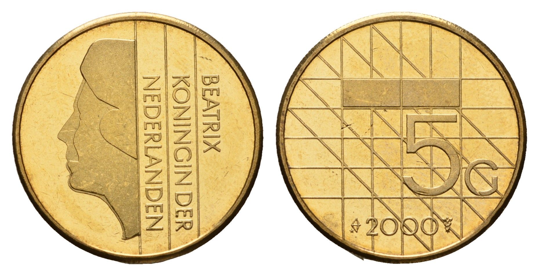 Нидерланды 5 гульденов 2000 KM 210 никель плакированный бронзой PROOF 650-1133
