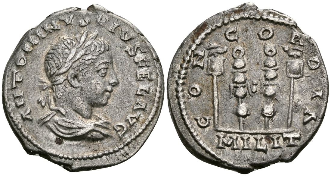 Римская Империя денарий 218 - 222 Элагабал CONCORDIA MILIT легионные знаки Антиохия about Extremely fine RIC 187 серебро 1073-5-7-3