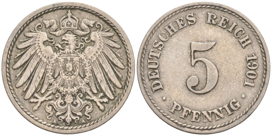 ГЕРМАНИЯ 5 ПФЕННИГОВ 1900 J, KM 11, J. 12 медно-никель 73-153
