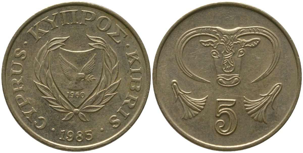 Кипр 5 центов 1985 KM 55.2 никель латунь 4158-538
