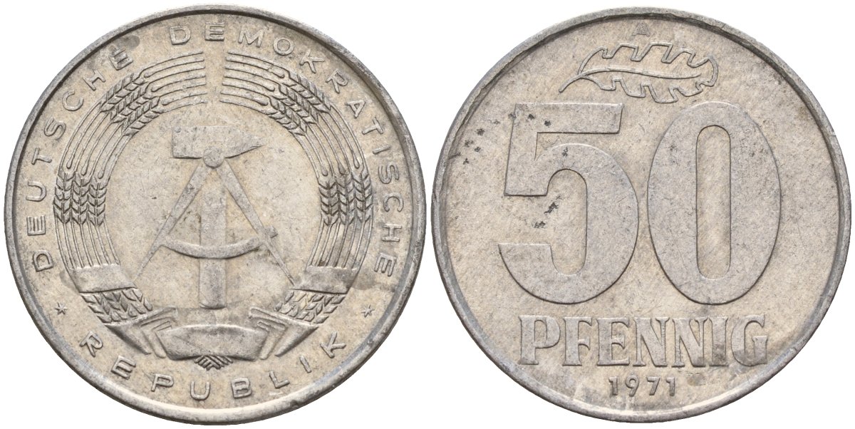 ГДР 50 пфеннигов 1971 A KM 12.2 алюминий 113-1213