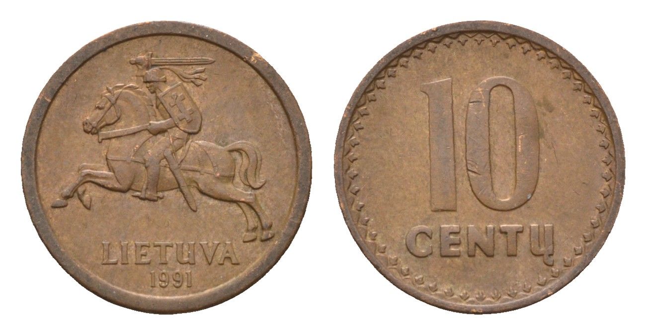 Литва 10 центов (сентов) 1991 год-тип KM 88 бронза 4689-1058
