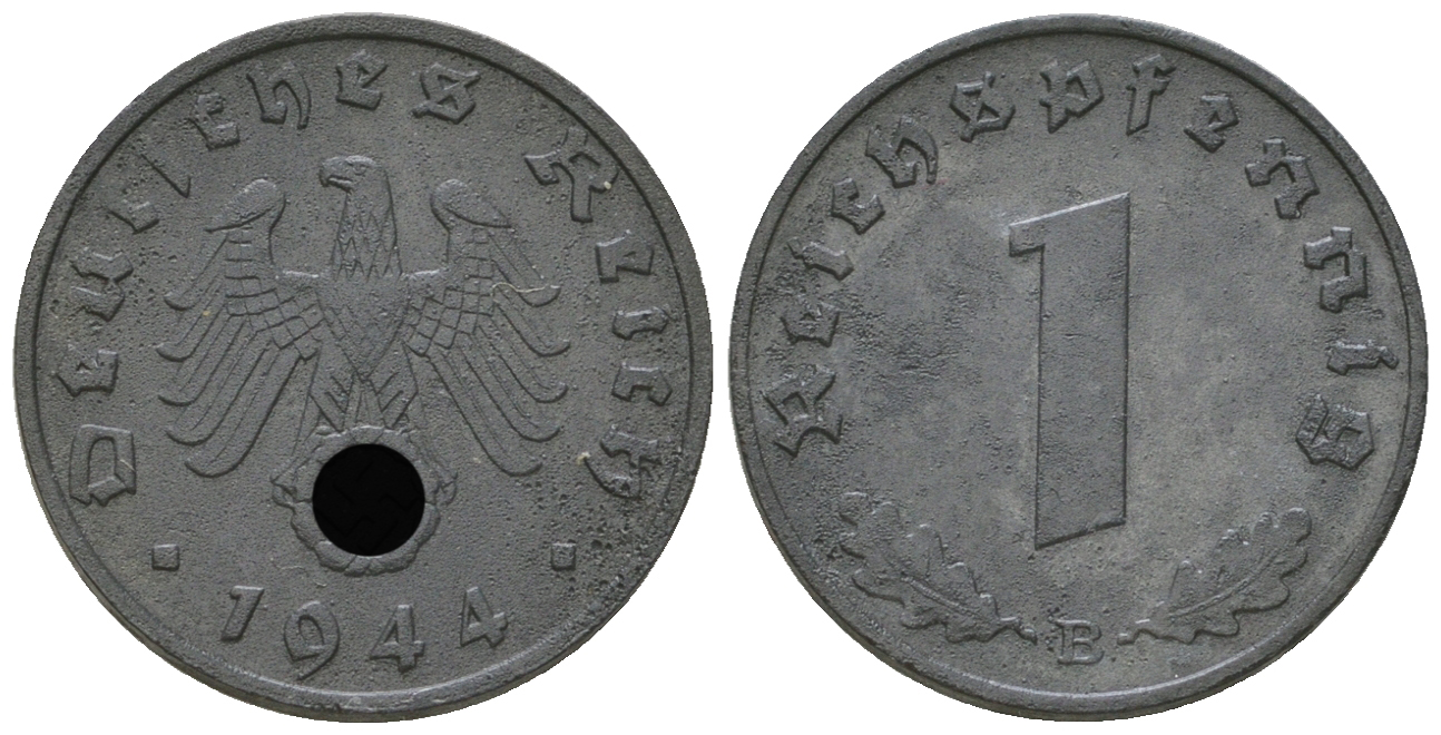 Германия 1 рейхспфенниг 1944 B KM 97, J. 369 цинк 4668-1156