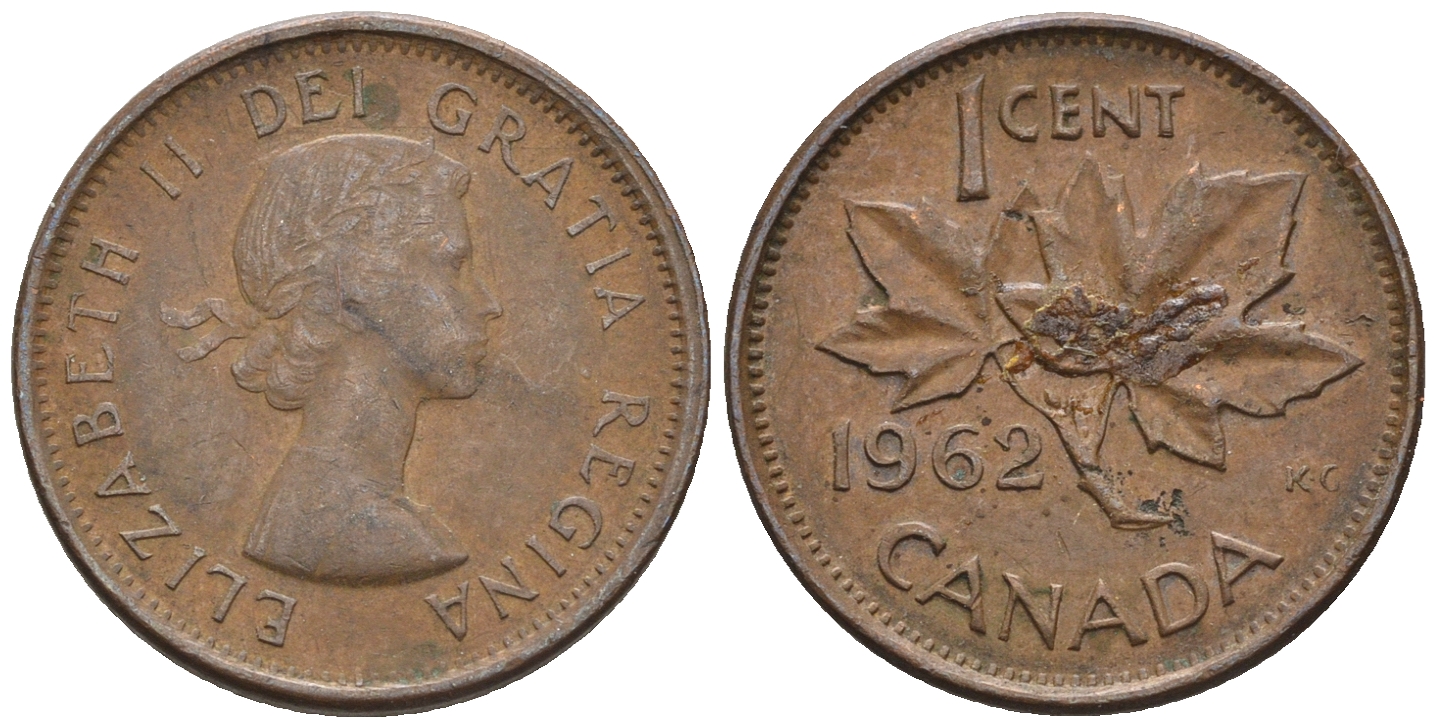 Канада 1 цент 1962 Елизавета II (1952-2022), кленовый лист  KM 49 бронза 4609-948