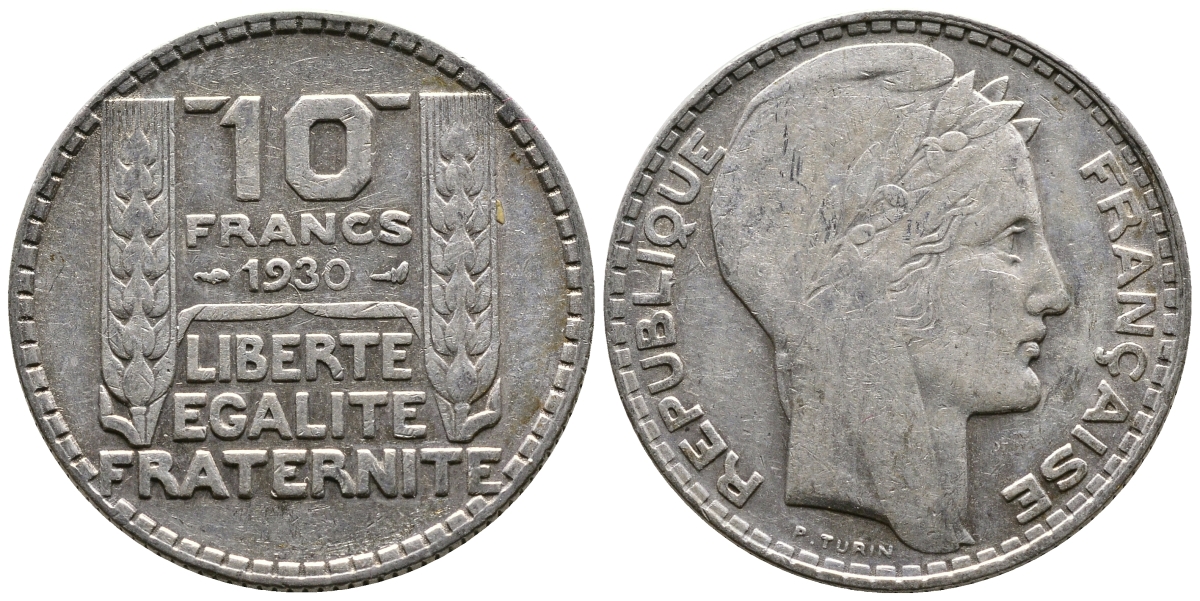 Франция 10 франков 1930 Пьер Тюрен KM 878, Le Franc 360.3 серебро 79-514