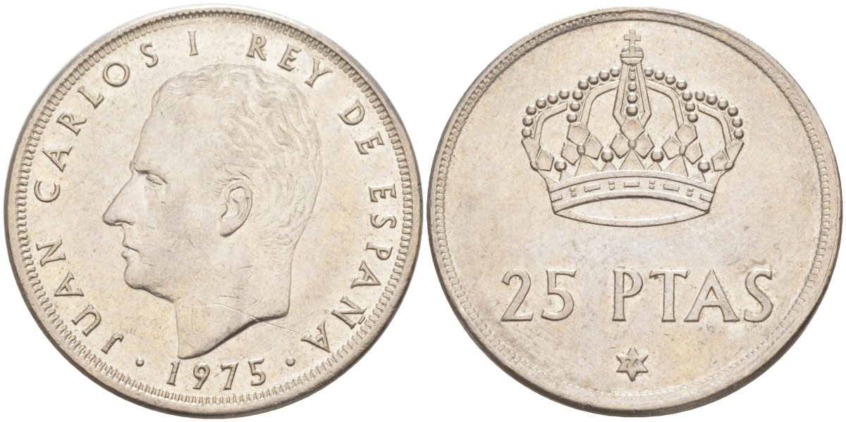 ИСПАНИЯ 25 ПЕСЕТ 1975 (76) ХУАН КАРЛОС I ( 1975-) KM 809 медно-никель 95-1227