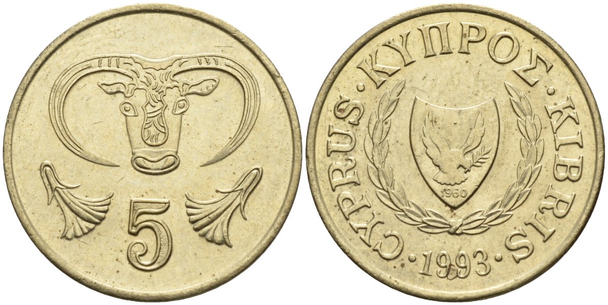 Кипр 5 центов 1993 KM 55.3 никель латунь 4141-1034