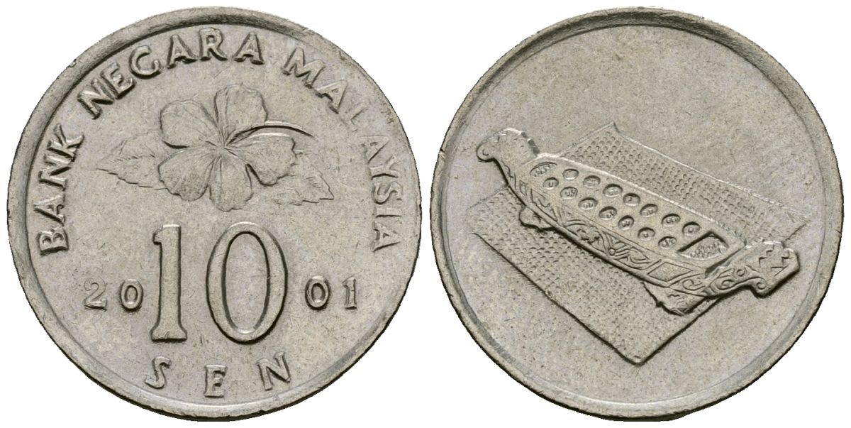 Малайзия 10 сенов 2001 цветок KM 51 медно-никель 4173-1014