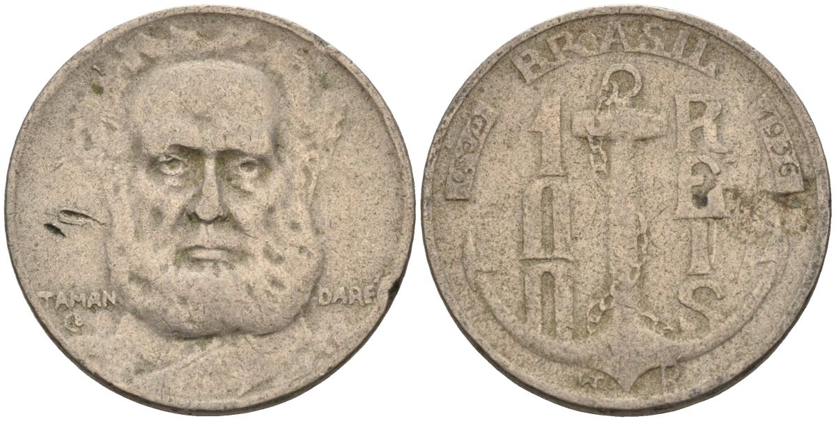 Бразилия 100 рейс 1936 Маркиз Тамандаре KM 536 медно-никель 4115-524