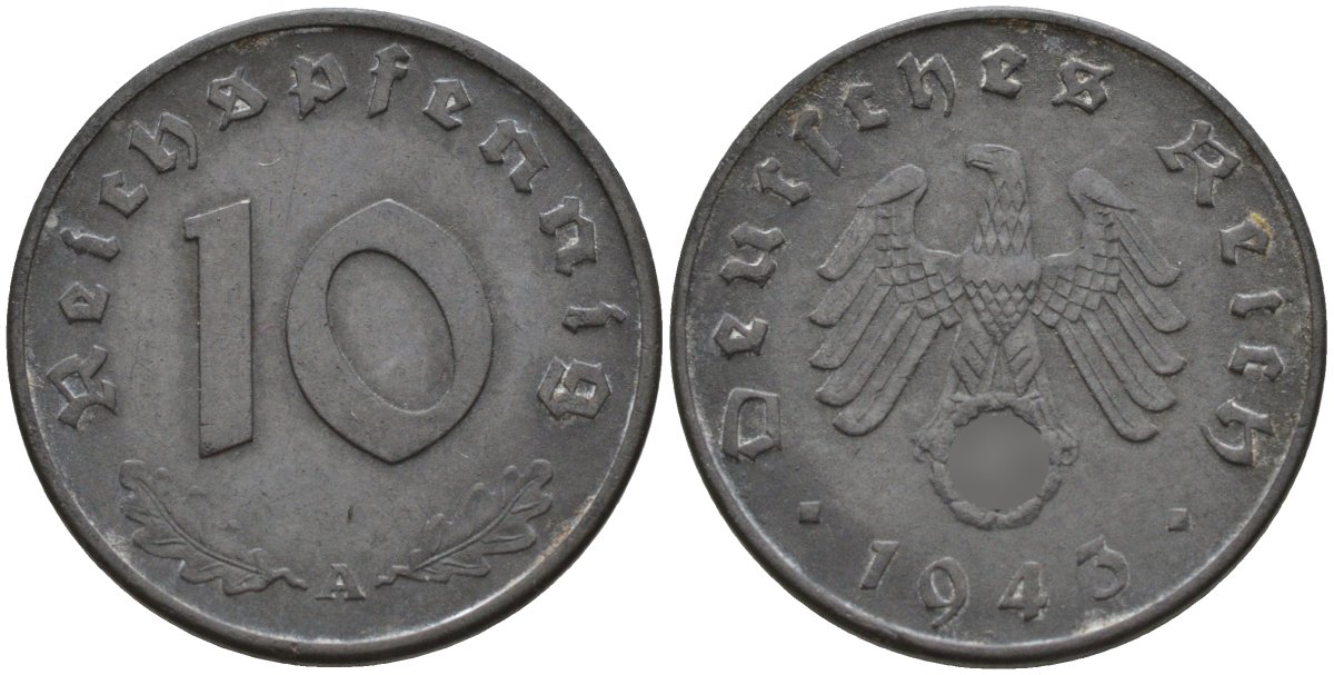 Германия 10 рейхспфеннигов 1943 A KM 101, J.371 цинк 4151-221
