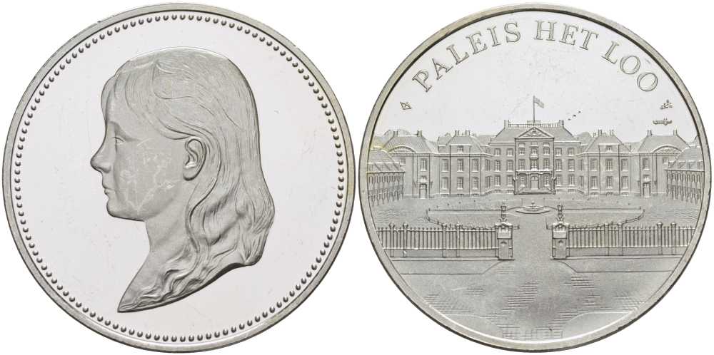 НИДЕРЛАНДЫ МЕДАЛЬ ND СЕРИЯ КОРОЛЕВСКАЯ ДИНАСТИЯ НИДЕРЛАНДОВ, КОРОЛЕВА ВИЛЬГЕЛЬМИНА, ДЕТСКИЙ ПОРТРЕТ, ДВОРЕЦ ХЕТ ЛОО, ДИАМЕТР 38 ММ., ВЕС 25 ГР. серебро PROOF 1076-9-14