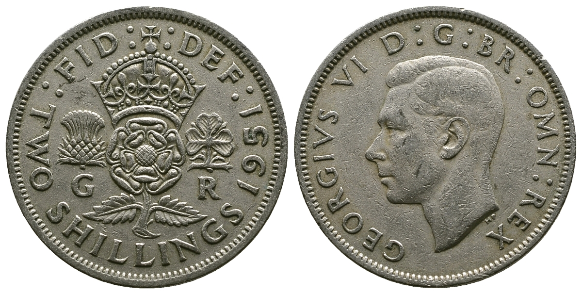 Великобритания 2 шиллинга (флорин) 1951 Георг VI (1936-1952) KM 878, Spink 4107 медно-никель 4607-723