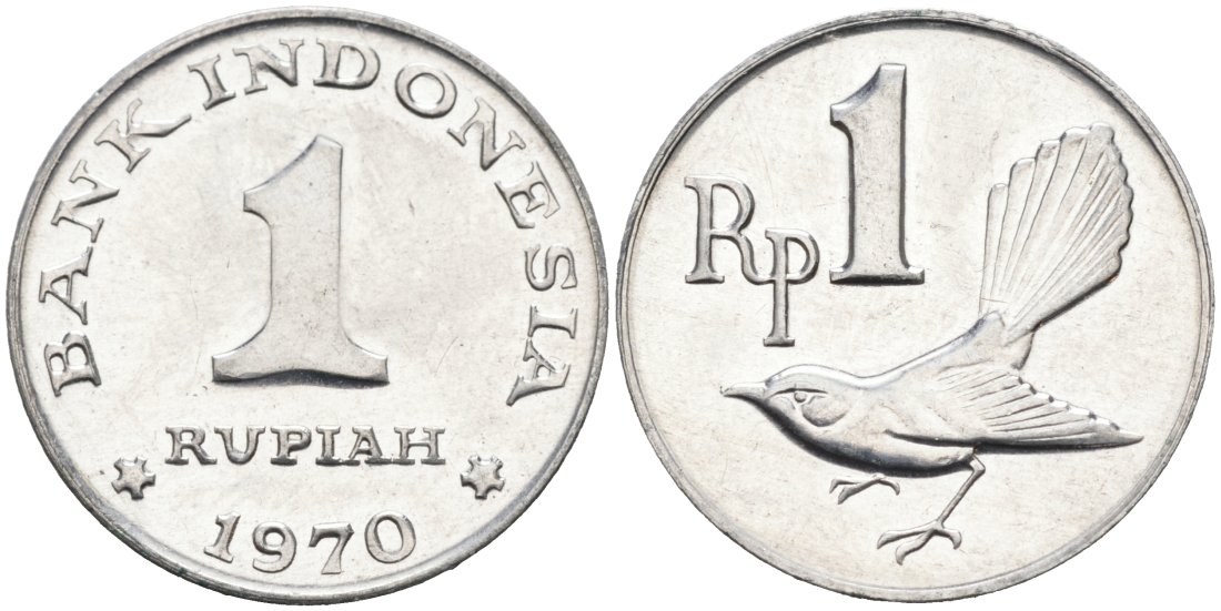 Индонезия 1 рупия 1970 птичка мухоловка KM 20 алюминий UNC 190-922