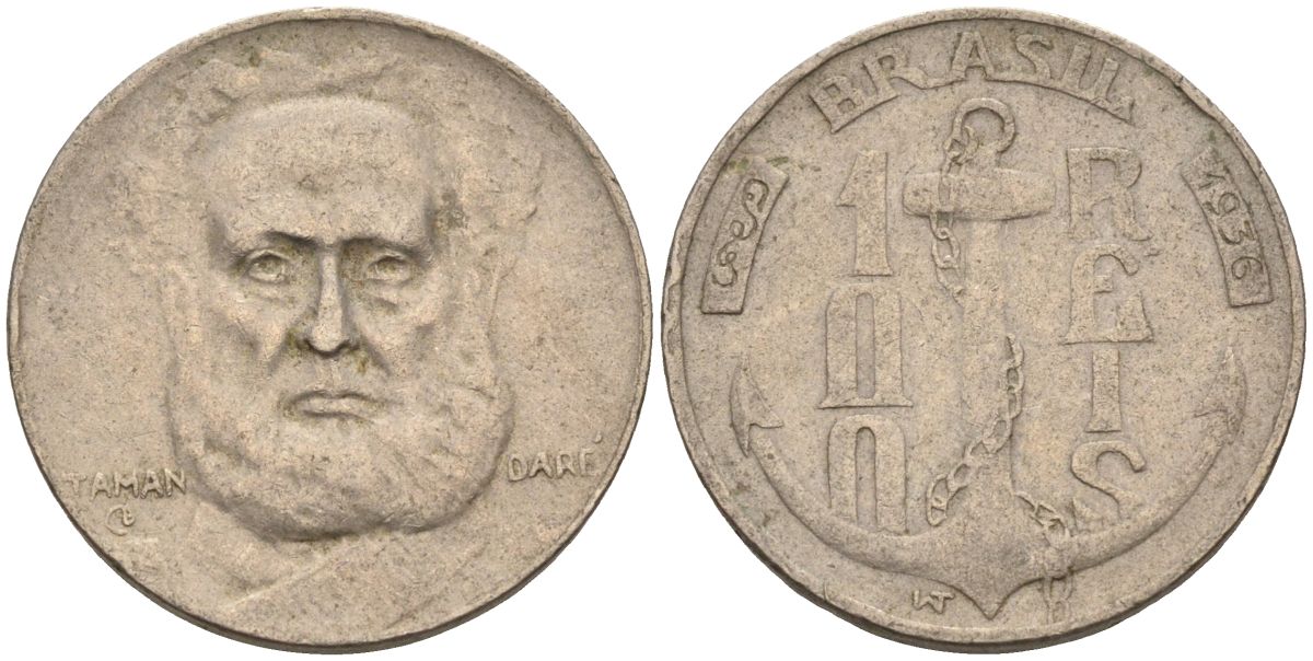 Бразилия 100 рейс 1936 Маркиз Тамандаре KM 536 медно-никель 4115-537