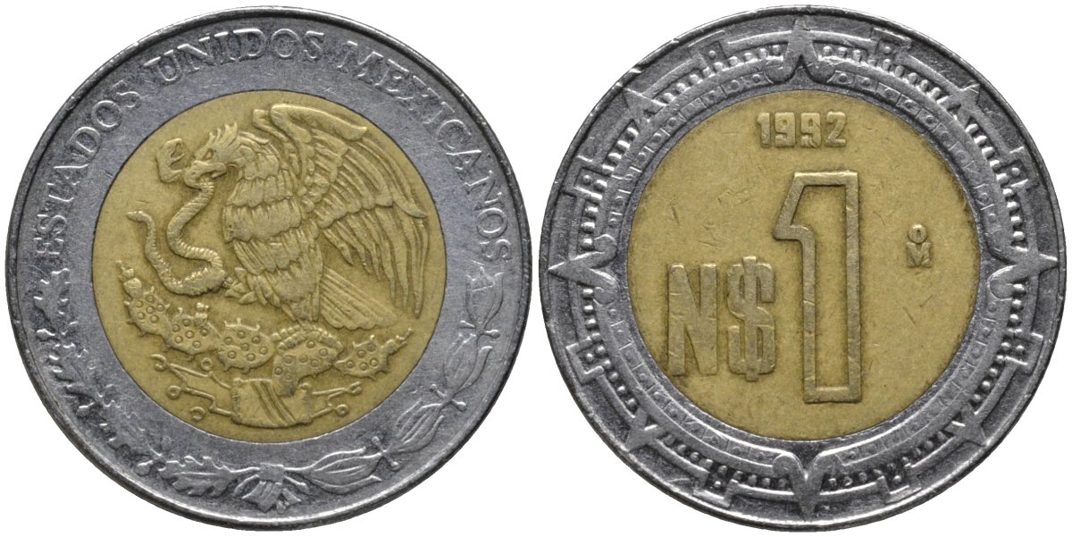 Мексика 1 песо 1992 KM 550 биметалл 4579-824