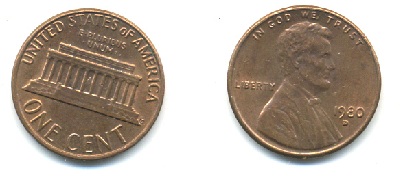 США 1 цент 1980 D, Авраам Линкольн KM 201 медь цинк 86-117