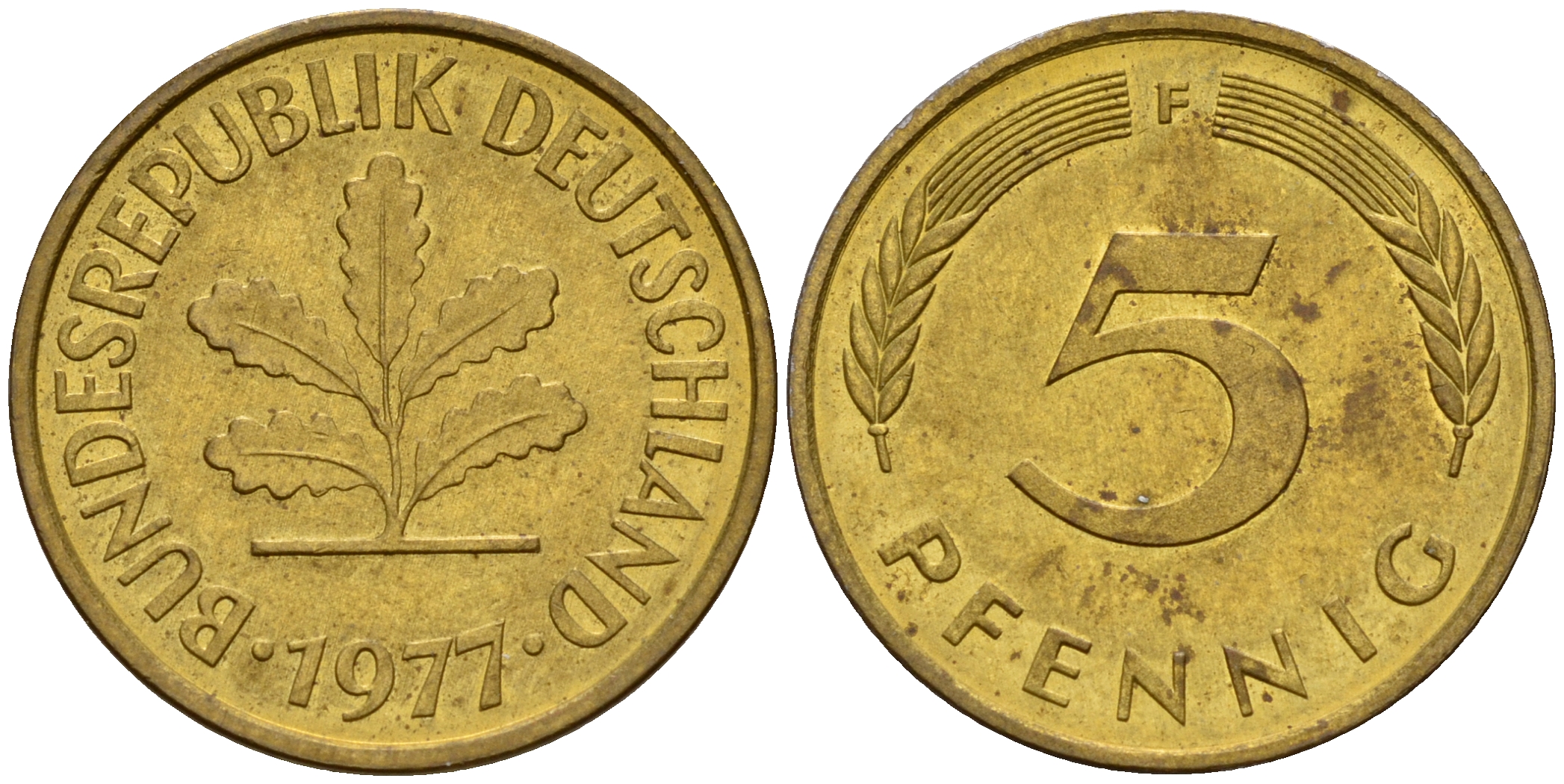 ФРГ 5 пфеннигов 1977 F J.382, KM 107 сталь плакированная латунью    4598-963