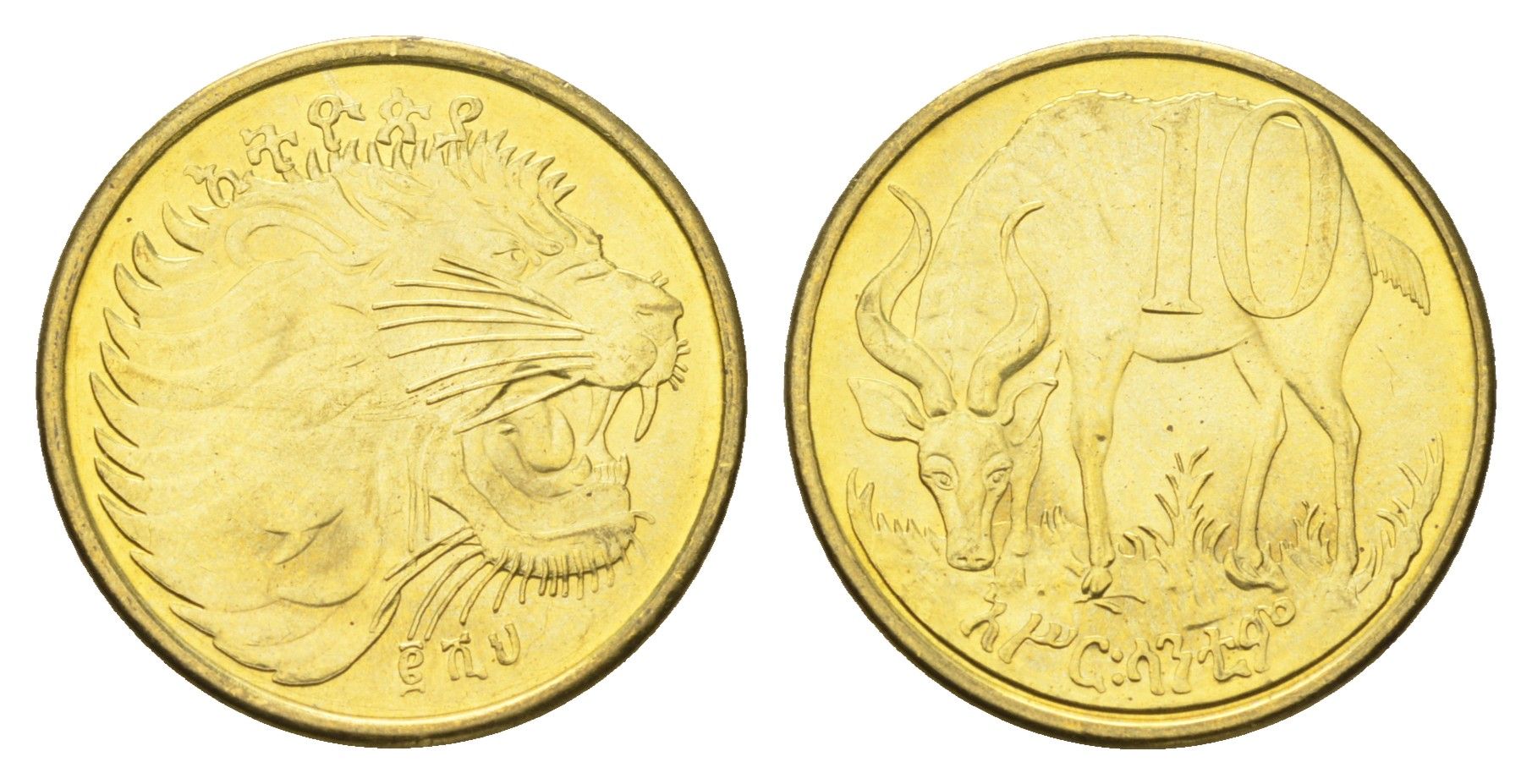 Эфиопия 10 сантимов 2008 KM 45.3 сталь плакированная латунью UNC 4666-445