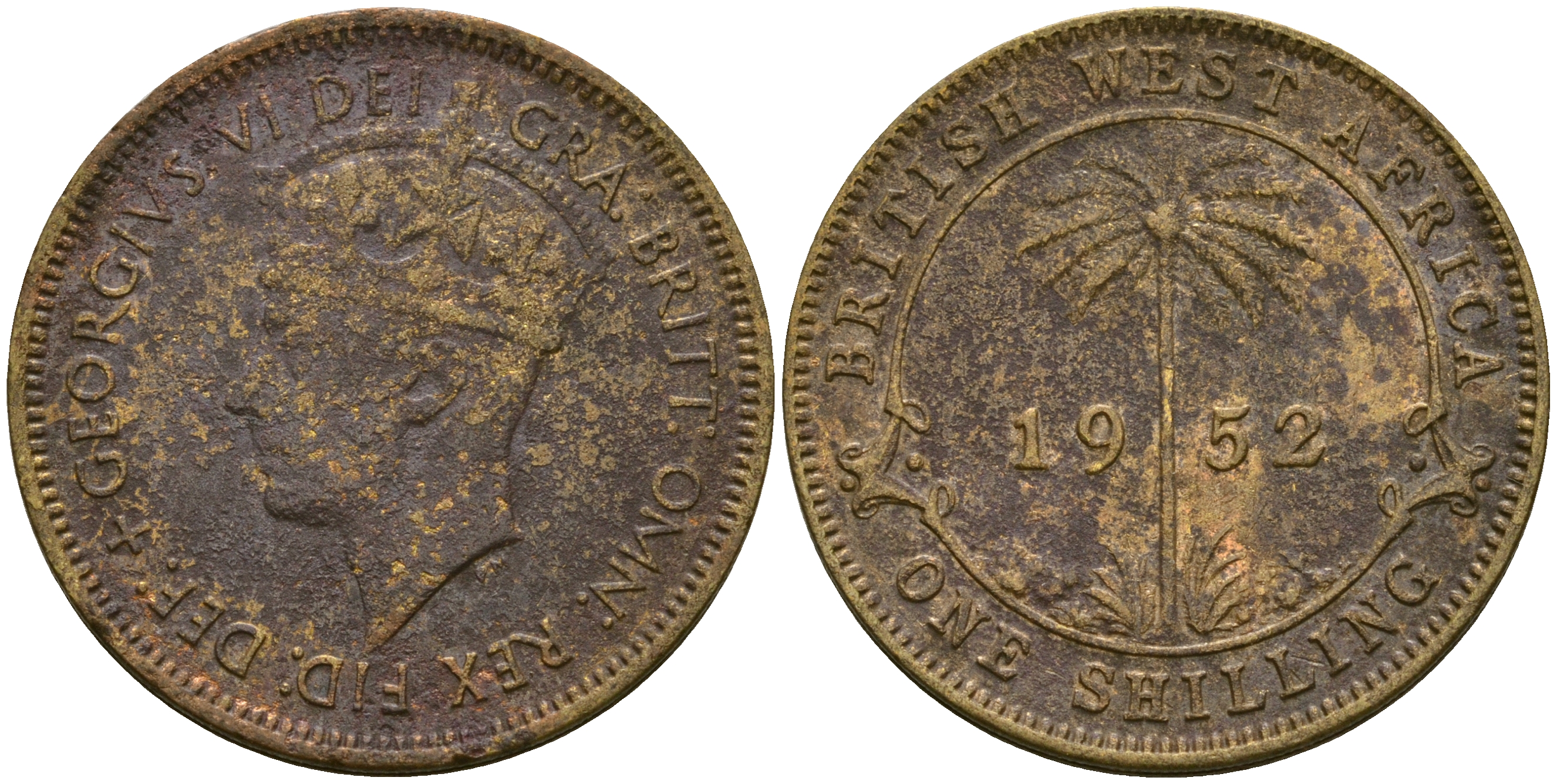 Британская Западная Африка 1 шиллинг 1951 Георг VI KM 28 олово латунь 25-1132