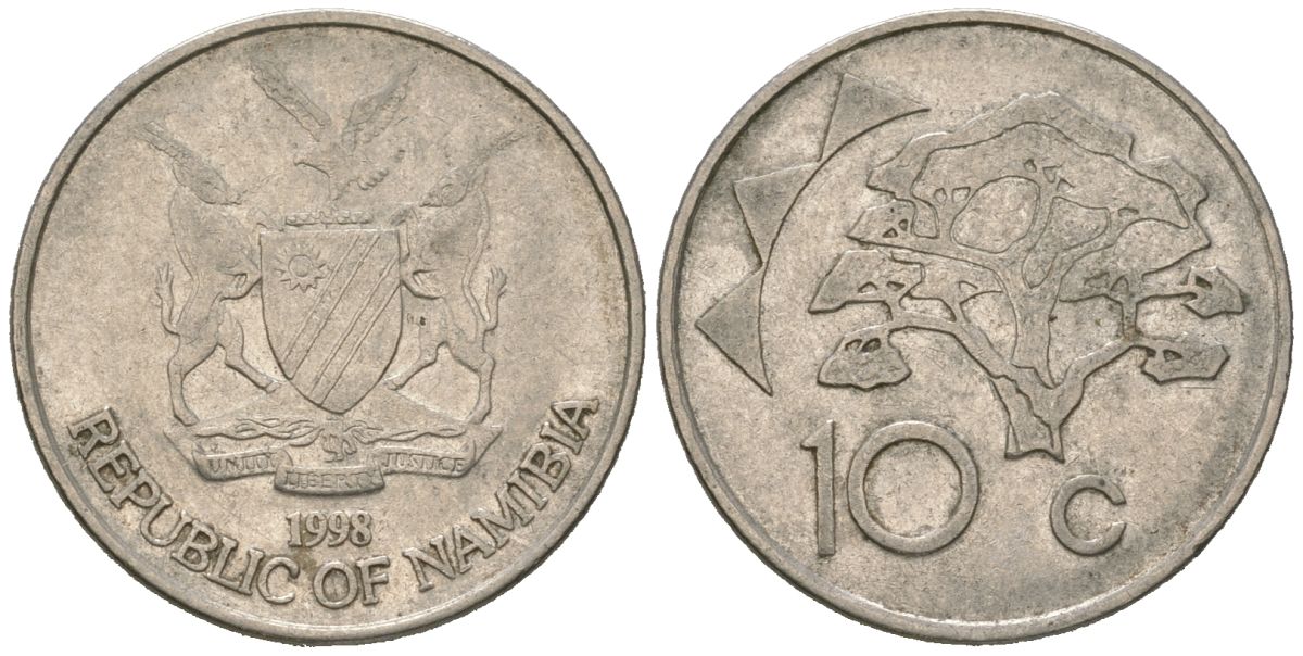 Намибия 10 центов 1998 дерево KM 2 сталь плакированная никелем 4618-717